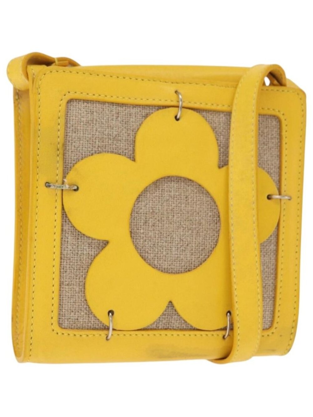 CELINE Shoulder Bag Leather Yellow Silver